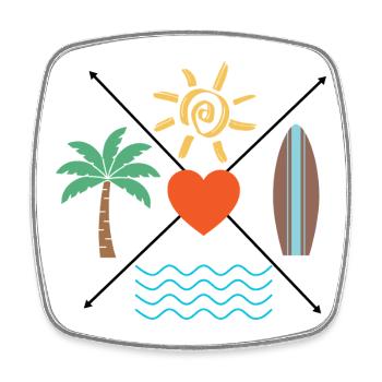 Sun Heart Surf Palm Tree Waves - Square fridge magnet - white - Front
