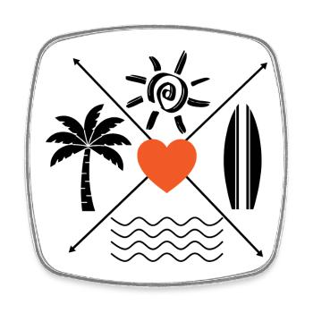 Heart Palm Trees Surfboard Sun Waves - Square fridge magnet - white - Front