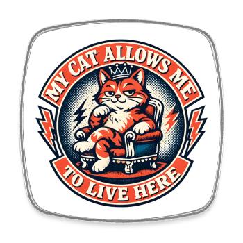 Cat King on Throne – Life Here - Square fridge magnet - white - Front