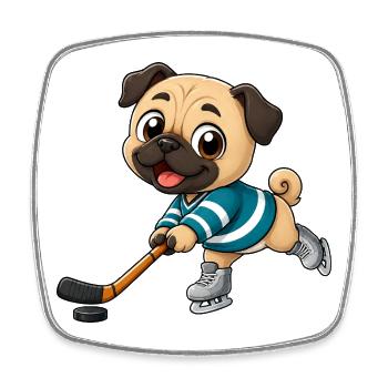 Mops Eishockeyspieler Comic Motiv - Viereckiger Kühlschrankmagnet - Weiß - Vorne