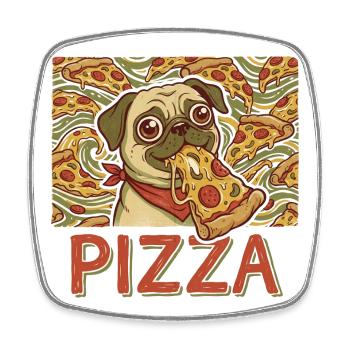Pizza Mops Hund Lustig Pizza Fan PIZZA Motiv - Viereckiger Kühlschrankmagnet - Weiß - Vorne