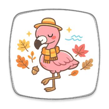 Flamingo im Herbst mit Schal und Hut - Viereckiger Kühlschrankmagnet - Weiß - Vorne