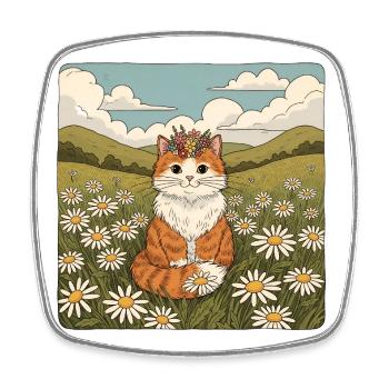 Couronne de fleurs de marguerite orange Cottagecore - Magnet carré - blanc - Devant