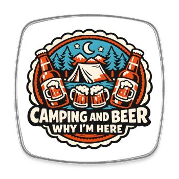 Camping und Bier Warum ich hier - Viereckiger Kühlschrankmagnet - Weiß - Vorne
