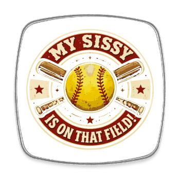 Softball My Little Sister Is On The Court | Badge - Square fridge magnet - white - Front