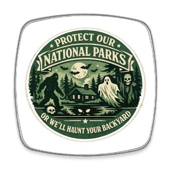 Nationalparks schützen | Paranoider Humor-Abzeichen - Viereckiger Kühlschrankmagnet - Weiß - Vorne