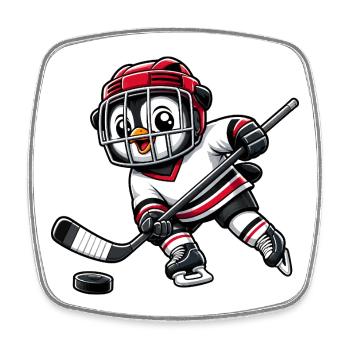 Joueur de hockey sur glace Penguin comique mignon - Magnet carré - blanc - Devant