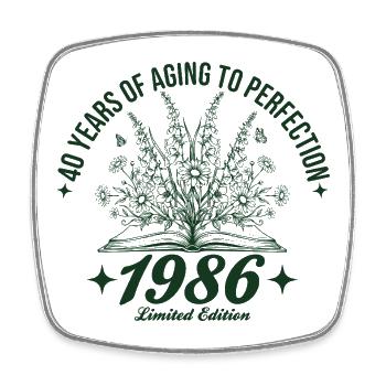 40th Birthday Wildflowers Vintage 1986 Retro - Square fridge magnet - white - Front