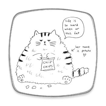 Life is so hard when you're this fat Katze - Viereckiger Kühlschrankmagnet - Weiß - Vorne