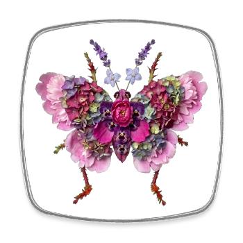 Floral Butterfly Pink Hydrangea Lavender - Square fridge magnet - white - Front
