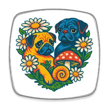 Vibrant Floral Pug Duo - Square fridge magnet - white - Front