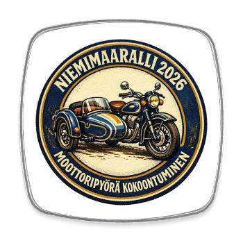 Vintage Motorrad Beiwagen Treffen: Niemimaaralli - Viereckiger Kühlschrankmagnet - Weiß - Vorne