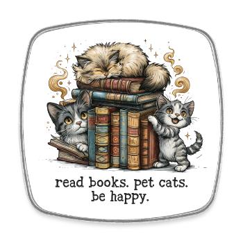 Read Books Pet Cats Be Happy Cats Bookworm - Square fridge magnet - white - Front