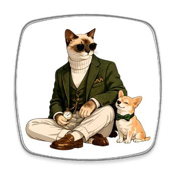Elegant Cats & Chihuahua in Gentleman Style - Square fridge magnet - white - Front