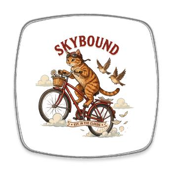 Cycliste chat Skybound - Magnet carré - blanc - Devant