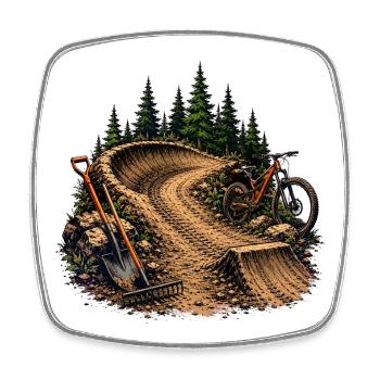 MTB Trailbau Schaufel Wald Bike Volunteer Trailwor - Viereckiger Kühlschrankmagnet - Weiß - Vorne