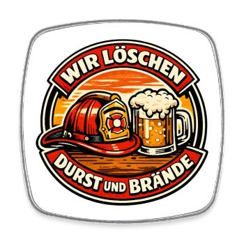 Feuerwehr Humor: Durst und Brände - Viereckiger Kühlschrankmagnet - Weiß - Vorne