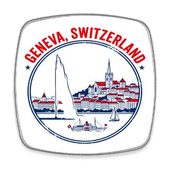 Geneva Switzerland Cityscape and Lake Emblem - Square fridge magnet - white - Front
