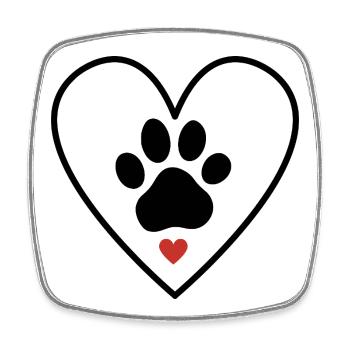 Empreinte de patte dans un motif de cœur - Tierliebe - Magnet carré - blanc - Devant