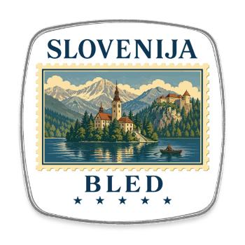 Slowenien Bled Vintage Reisemarke - Viereckiger Kühlschrankmagnet - Weiß - Vorne