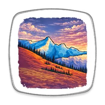 Montagnes du Coucher de Soleil – Illustration rétro - Magnet carré - blanc - Devant