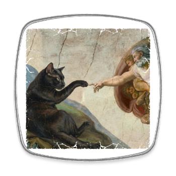 Chat gifle la main de Dieu Mème des chats drôles - Magnet carré - blanc - Devant