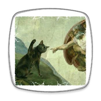 Chat gifle la main de Dieu Mème des chats drôles - Magnet carré - blanc - Devant