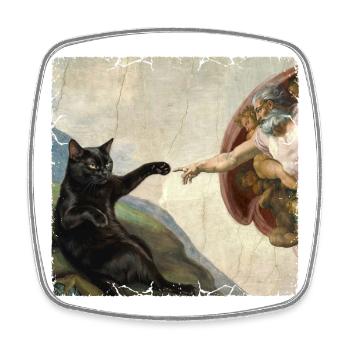 Chat gifle la main de Dieu Mème des chats drôles - Magnet carré - blanc - Devant