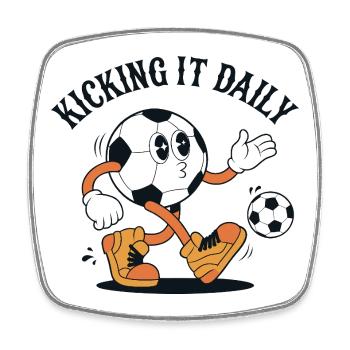 Retro Football Cartoon - Kicking It Daily - Square fridge magnet - white - Front