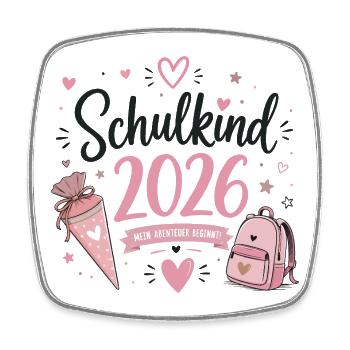 Schulkind 2026 – Einschulung - Viereckiger Kühlschrankmagnet - Weiß - Vorne