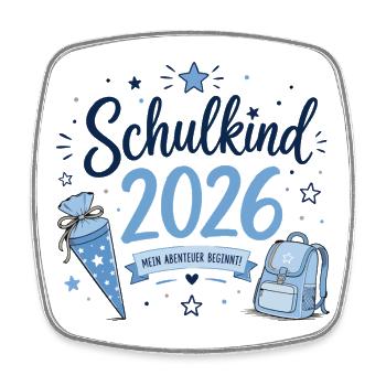 Schulkind 2026 - Einschulung - Viereckiger Kühlschrankmagnet - Weiß - Vorne