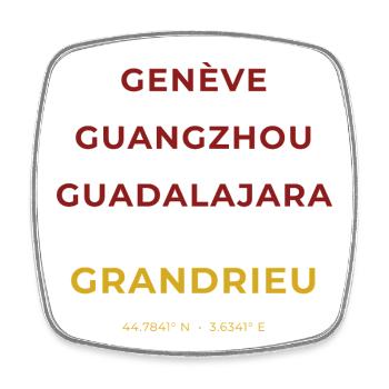 Grandrieu Lozère - Genève - Guangzhou -Guadalajara - Magnet carré - blanc - Devant