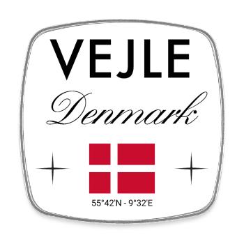 Vejle, Denmark coordinates, travel, souvenir - Square fridge magnet - white - Front