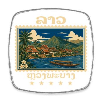 Laos Luang Prabang Marque de voyage vintage - Magnet carré - blanc - Devant