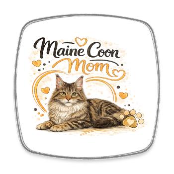 Maine Coon Mom Cat Love - Square fridge magnet - white - Front