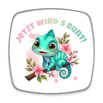 Now it's getting colorful - Cute watercolor chameleon - Square fridge magnet - white - Front