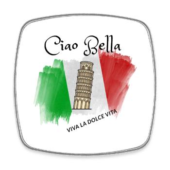 Leaning Tower on Italian Flag Brush - Square fridge magnet - white - Front
