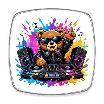 Teddy Bear DJ Neon Splash - Square fridge magnet - white - Front