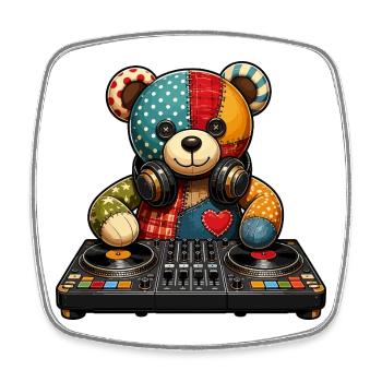 Patchbear DJ Patchwork - Square fridge magnet - white - Front