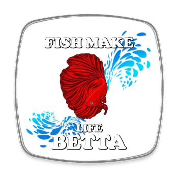 Fish Make Life Beta with Red Betta fish - Square fridge magnet - white - Front