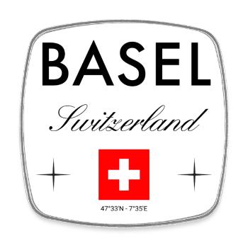 Basel Switzerland Coordinates Travel Souvenir - Square fridge magnet - white - Front