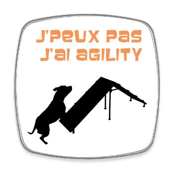 Staffie j'peux pas j'ai agility sport - 001 - Magnet carré - blanc - Devant
