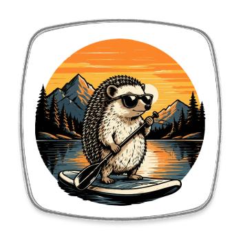 Hedgehog SUP Paddleboard Board Stand Up Paddle - Square fridge magnet - white - Front