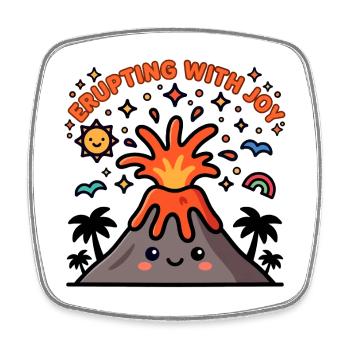 Erupting with Joy Niedlicher Vulkan Cartoon Design - Viereckiger Kühlschrankmagnet - Weiß - Vorne