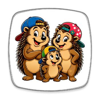 Funny hedgehog family with baseball cap - Square fridge magnet - white - Front