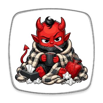 Winter Demon with Hot Drink - Square fridge magnet - white - Front