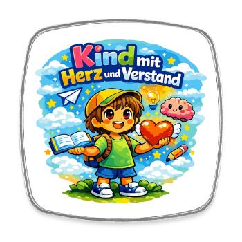 Kind mit Herz und Verstand - Viereckiger Kühlschrankmagnet - Weiß - Vorne