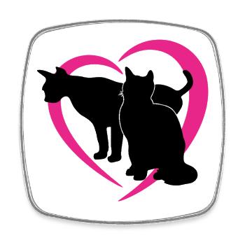 Black Cat Silhouettes in Pink Heart Logo - Square fridge magnet - white - Front