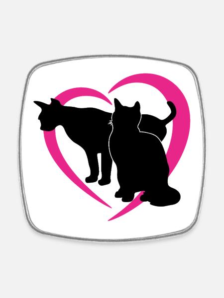 Black Cat Silhouettes in Pink Heart Logo - Square fridge magnet - white