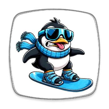 Quirky Penguin Snowboarder Winter Sports - Square fridge magnet - white - Front